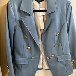Central Park West Blue and Gold Blazer with Notched Lapels